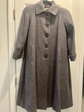 Vintage Alorna Grey Herringbone Wool Blend Coat